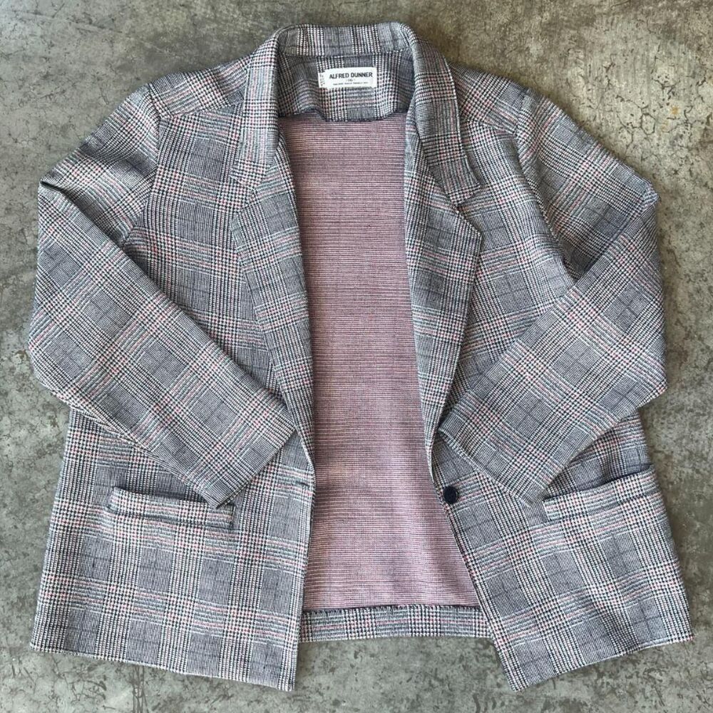 Alfred Dunner Plaid Blazer Jacket Made in USA Red Grey Business Casual Size 16